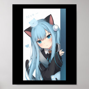 Poster Anime Neko Fille de chat Pastel Kawaii Japonais Wa