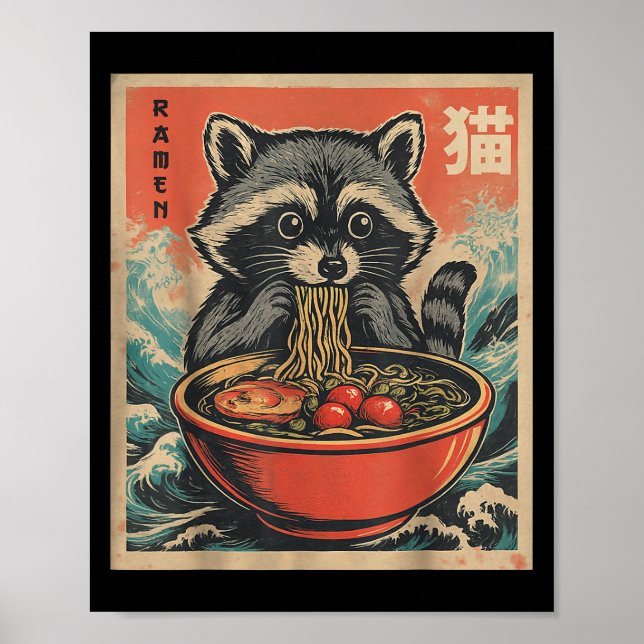 Poster Anime Raccoon Ramen Japonais Drôle Kawaii Cadeaux  (Devant)