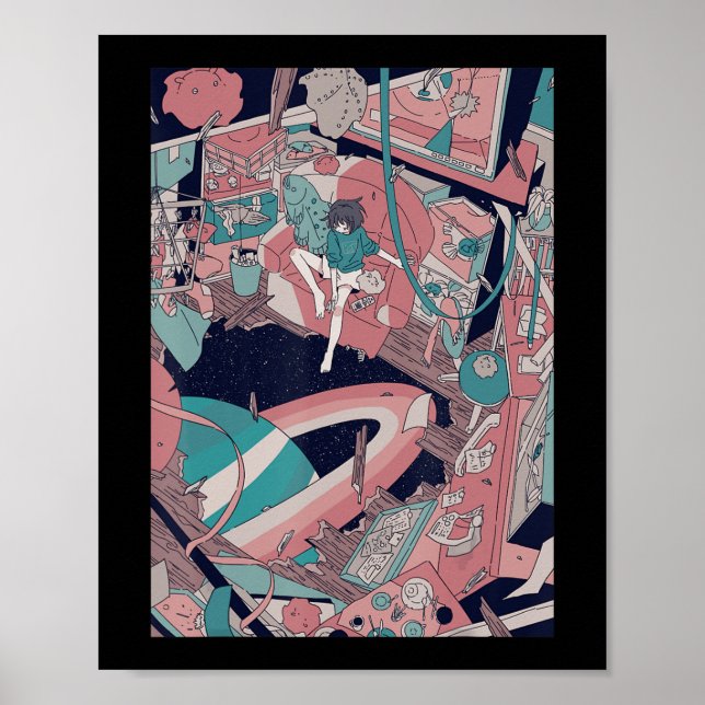 Poster Anime Retro 90s Lofi Girl esthétique japonaise Ota (Devant)