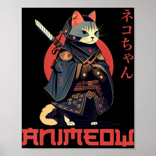 Poster ANIMEOW Fun Cute Samurai Kawaii Chat Ninja Costume (Devant)