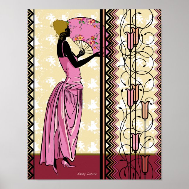 Poster Anjanette en rose et or (Devant)