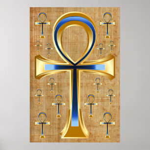 Poster Ankh égyptien - Design or et bleu