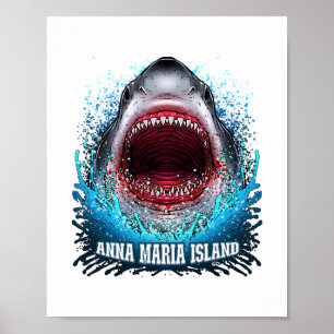Poster Anna Maria Island Floride Vacances Grand Requin Bl
