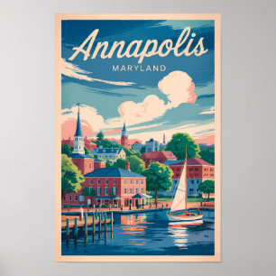 Poster Annapolis Maryland Skyline Voyage Art Rétro