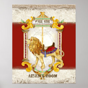 Poster Anneau en laiton Lion rugissant, carrousel de cirq