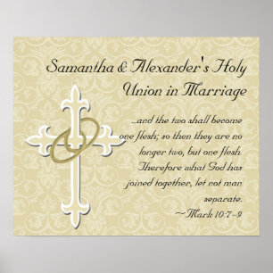 Poster Anneaux d'or avec croix, Élégant amour chrétien