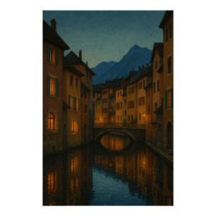 Poster Annecy, France à l'heure bleue voyage