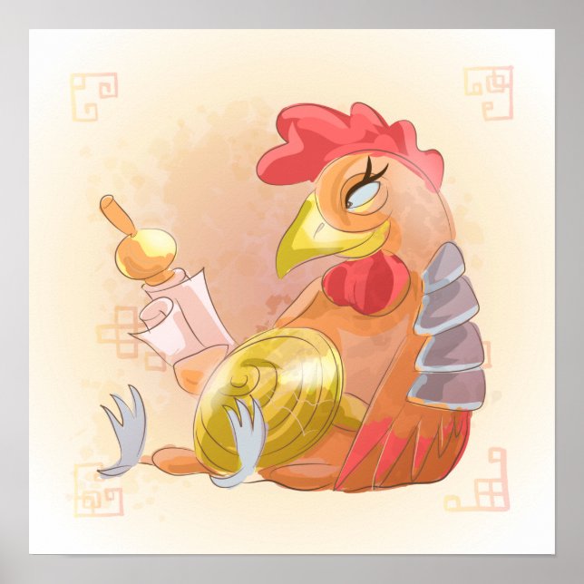 Poster Année aquarelle du coq, Samurai (Devant)