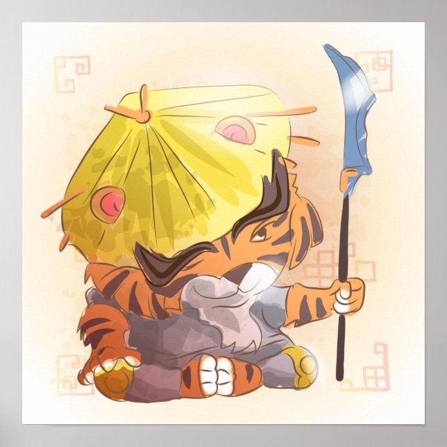 Poster Année aquarelle du tigre, Samurai (Devant)