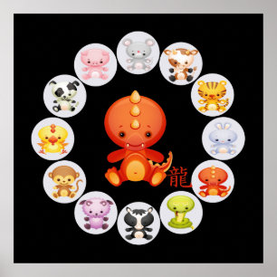 Poster Année chinoise du zodiaque du dragon