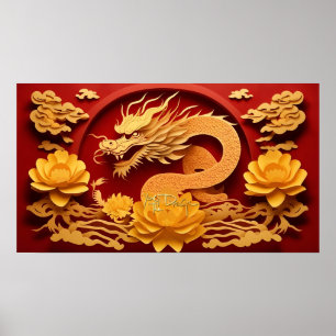 Poster Année chinoise et vietnamienne du dragon de bois 2