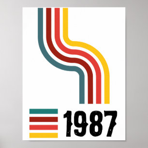 Poster Année de naissance couleur rétro rayures ondulées