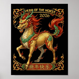 Poster Année du cheval 2026 dragon cheval nouvel an chino