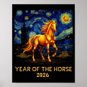 Poster Année du Cheval 2026 - Nouvel An Chinois 2026 Feu