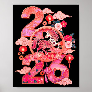 Poster Année du Cheval 2026 Nouvel An Lunaire Chinois Zod