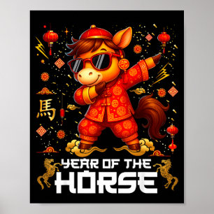 Poster Année du cheval Cheval qui fait dab Lunar Nouvel A