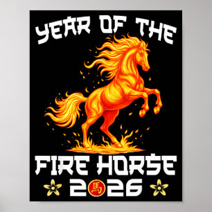 Poster Année du cheval de feu Nouvel An chinois 2026 zodi