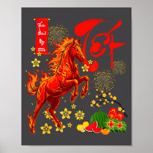 Poster Année du Cheval Nouvel An Lunaire Vietnamien Feu H