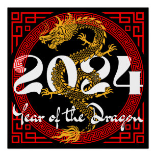 Poster Année du Dragon 2024 Zodiac chinois