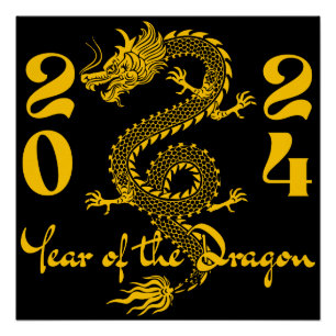 Poster Année du Dragon en or