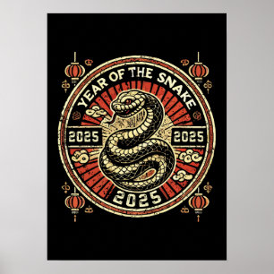 Poster Année du serpent 2025, Nouvel An chinois, Vintage