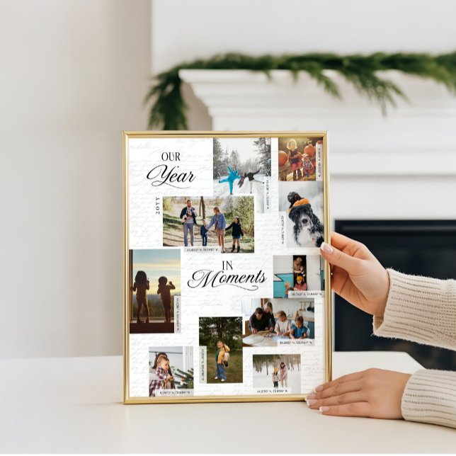 Poster Année en instants Photo Collage Coordonnées Keepsa (Year in Moments Photo Collage Coordinates Keepsake Poster)