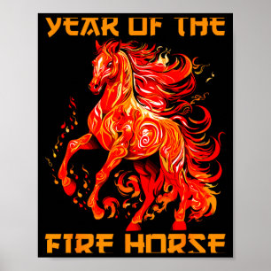 Poster année nouvelle lunaire cheval chinois feu heureux