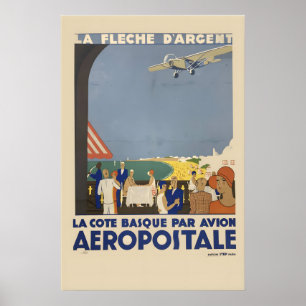 Poster Années 1920 Aeropostale Côte Basque Style Vintage