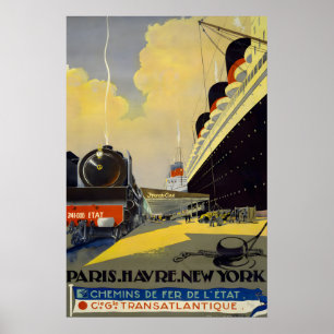 Poster Années 1920 Paris Le Havre New York - Style Vintag
