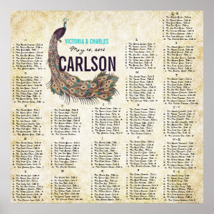Poster Années 20 rugissantes Damask Paon Or Plan de table