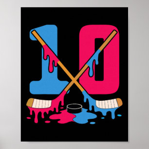 Poster Anniversaire 10 ans Hockey Ice Drip Nombre 10 Doub