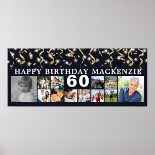 Poster Anniversaire 12 Photo Streamers Or Couleur Personn