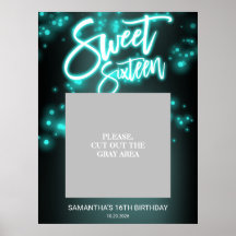 Anniversaire 16 ans Fête Neon Sombre Teal Glow Po