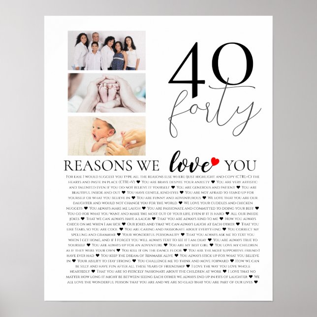 Poster anniversaire 40 Raisons Je t'aime Collage photo (Devant)