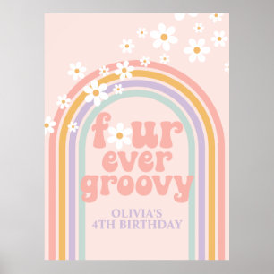 Poster Anniversaire 4 Ans Pastel Rainbow Rétro Quatre Pou