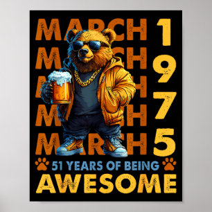 Poster anniversaire 51 ans ours cool mars 1975 vintage 51