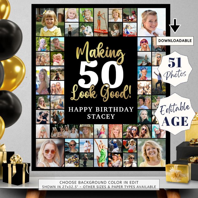 Poster Anniversaire 51 Photo Collage Rendre l'Âge beau (Créateur téléchargé)