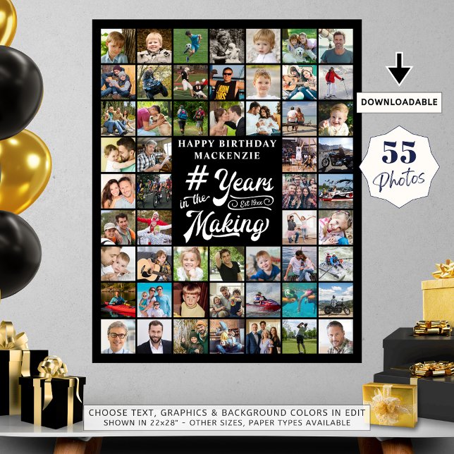Poster Anniversaire 55 Collage de photos Années dans la f (Créateur téléchargé)