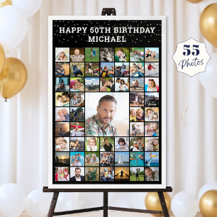 Poster Anniversaire 55 Collage Photo Votre Texte et Coule