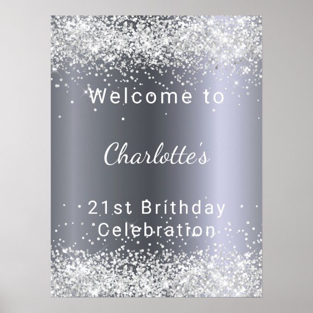 Poster Anniversaire argent parties scintillant nom bienve (Devant)