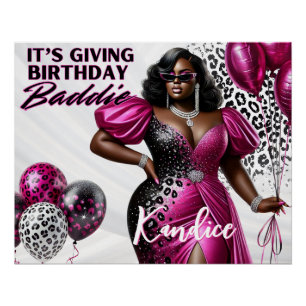 Poster Anniversaire Baddie Rose et Black Leopard Glam Par