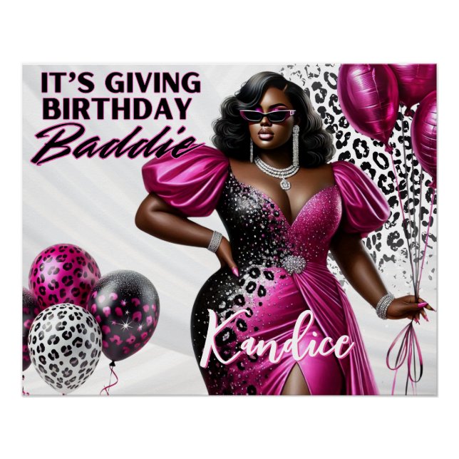 Poster Anniversaire Baddie Rose et Black Leopard Glam Par (Devant)