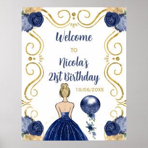 Poster Anniversaire Blonde Princess Navy Bienvenue