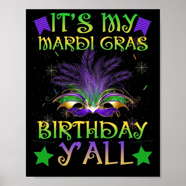 Poster Anniversaire C'est mon Mardi Gras Anniversaire Y'a (Devant)