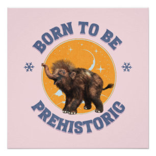 Poster Anniversaire de bébé mammouth préhistorique drôle