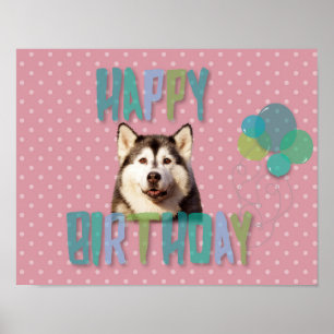 Poster Anniversaire de chien de chien de traîneau