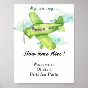Poster Anniversaire de enfant d'avion aquarelle