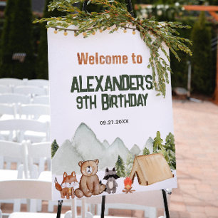 Poster Anniversaire de enfant de camping moderne Woodland