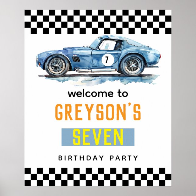 Poster Anniversaire de enfant de voiture Cool Blue Racing (Devant)