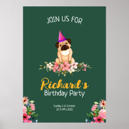 Poster Anniversaire de enfant floral mignon